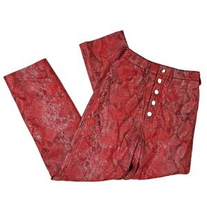 L'Academie Revolve Leather Pants Womens XXS Red Excellent Snakeskin Button Fly